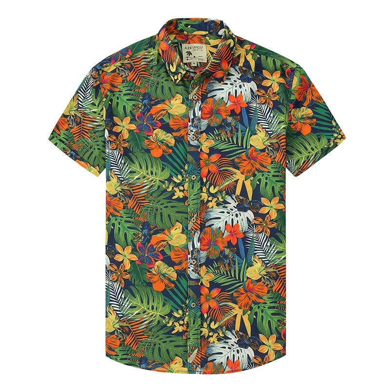 Wholesale full print Summer fabric Short sleeve top Hawaiian shirts for men Button shirts Beach shirts for fathers