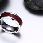 Ring Inlay Poya Wedding Band 8mm Polish Beveled Edge Silver Tungsten Ring With Wood Inlay