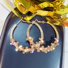 Gold Earrings Hoop Women Earrings Hoops Large 14k Gold Plated Big Crystal Charm Earrings Women Hoop