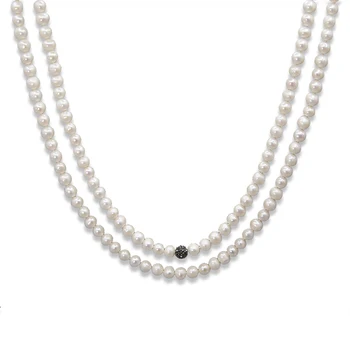 Classic Long Beaded Endless White Natural Cultured Freshwater Pearl Necklace Jewelry