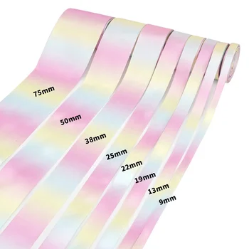 Midi Factory Ribbon Supplies High Color Fastness Customized Colorful Rainbow Gradient Printed Satin Ribbon Tape