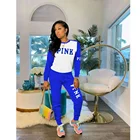 Set 2021 Winter Ladies Clothes Letter Print Long Sleeve Sweatshirt Slim Pants Sports 2 Piece Set 2