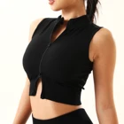 Tank 2022 New Arrivals Black Zipper Cropped Tank Top Gym Tank Top Sports Vest Womens Tank Tops