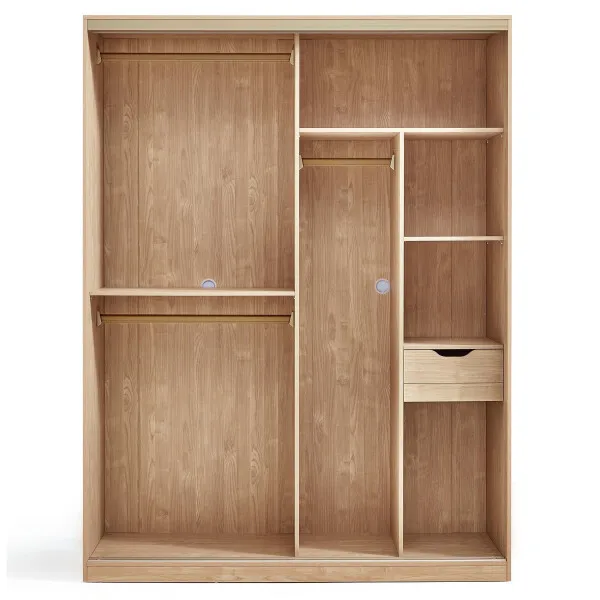 Modern contracted Nordic solid wood push pull wardrobe small family bedroom minimalist storage of large wardrobe