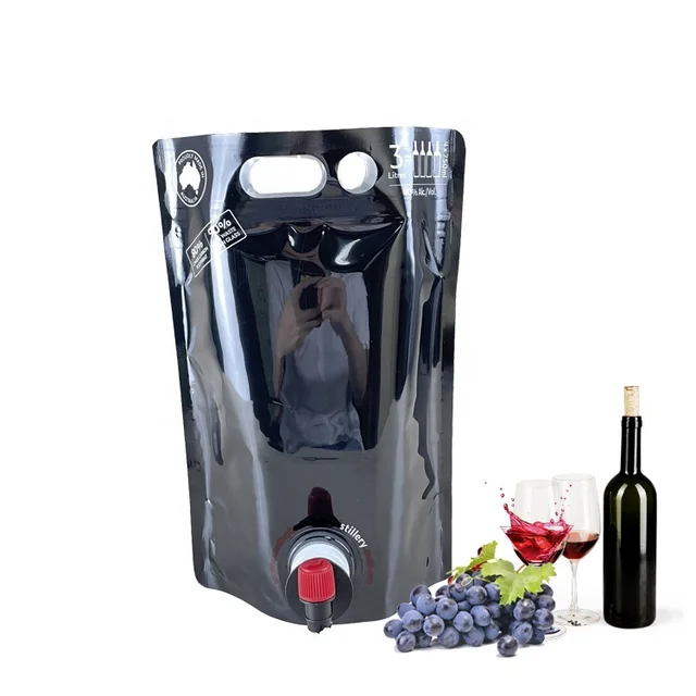 Logo custom 1L 2L 3L wine stand up pouch vodka whisky packaging bag in box with vitop