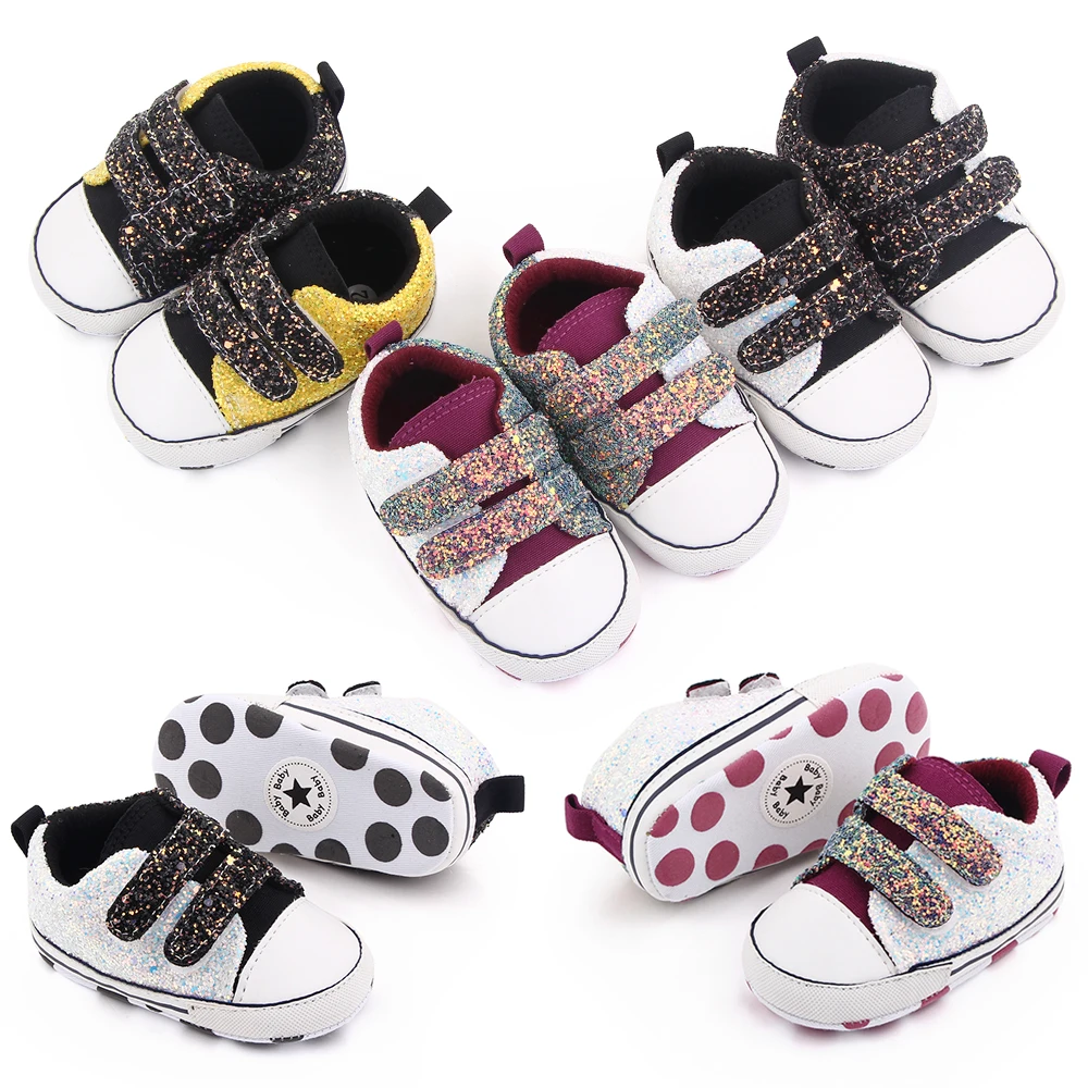 Spring and Autumn Multi-color Shiny Sequin Baby Soft Soled Canvas Toddler Shoes details