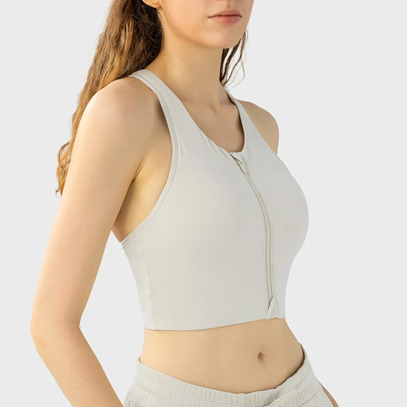 Sujetador Deportivo Women Black Fitness Workout Adjustable Shoulder Strap Bra Top Full Cup Vest Yoga Sport Bra with Front zipper