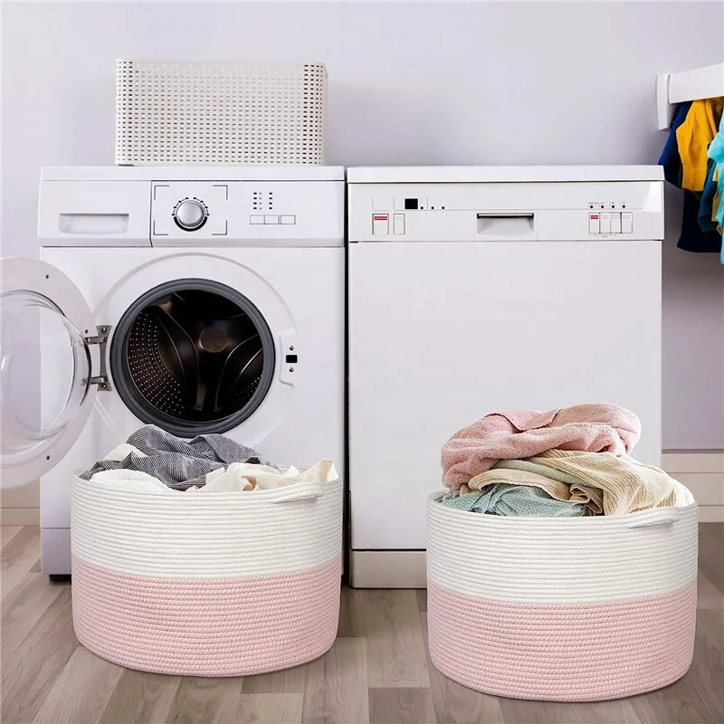 Handmade Foldable Cotton Rope Blanket Basket for Living Room Laundry Hamper Nursery Basket