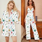 Sleepwear Wholesale LOGO Custom Robes Women Printed Christmas Silk Sleepwear Pajama Set