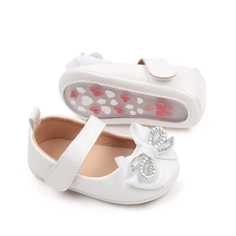 Baby Girls Diamond Bow Small Leather Shoes New Shallow Mouth Single Shoes Princess Shoes details