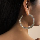 Hoop New Trendy French Style Big Large Gold Plated Fancy Crystal Diamond Hoop Earrings