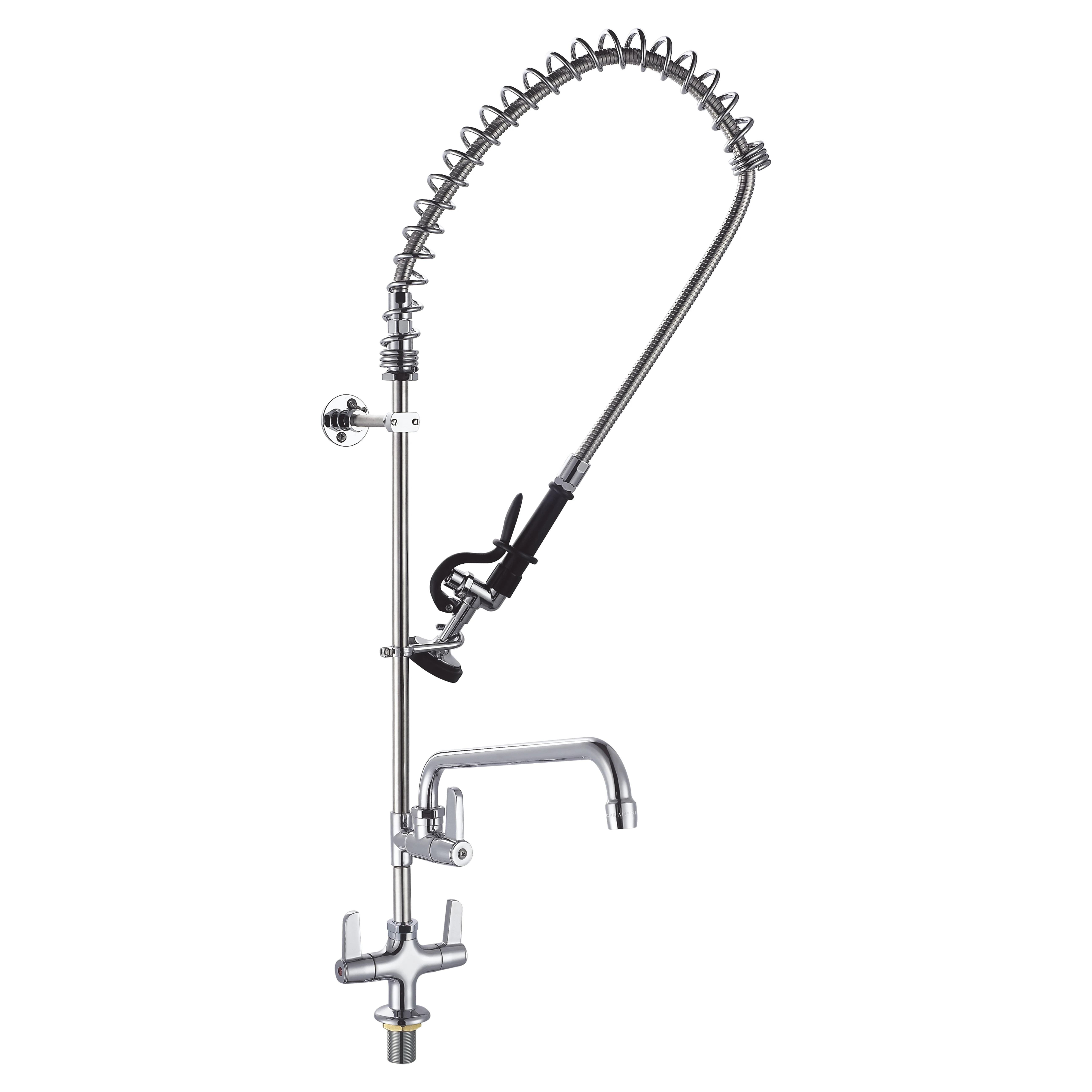 Fisher 50679 Brass Single Deck Dual Swivel Style Pre-Rinse Unit with Ultra Spray Valve Lever Handle Add-On Faucet and 14 Swing Spout