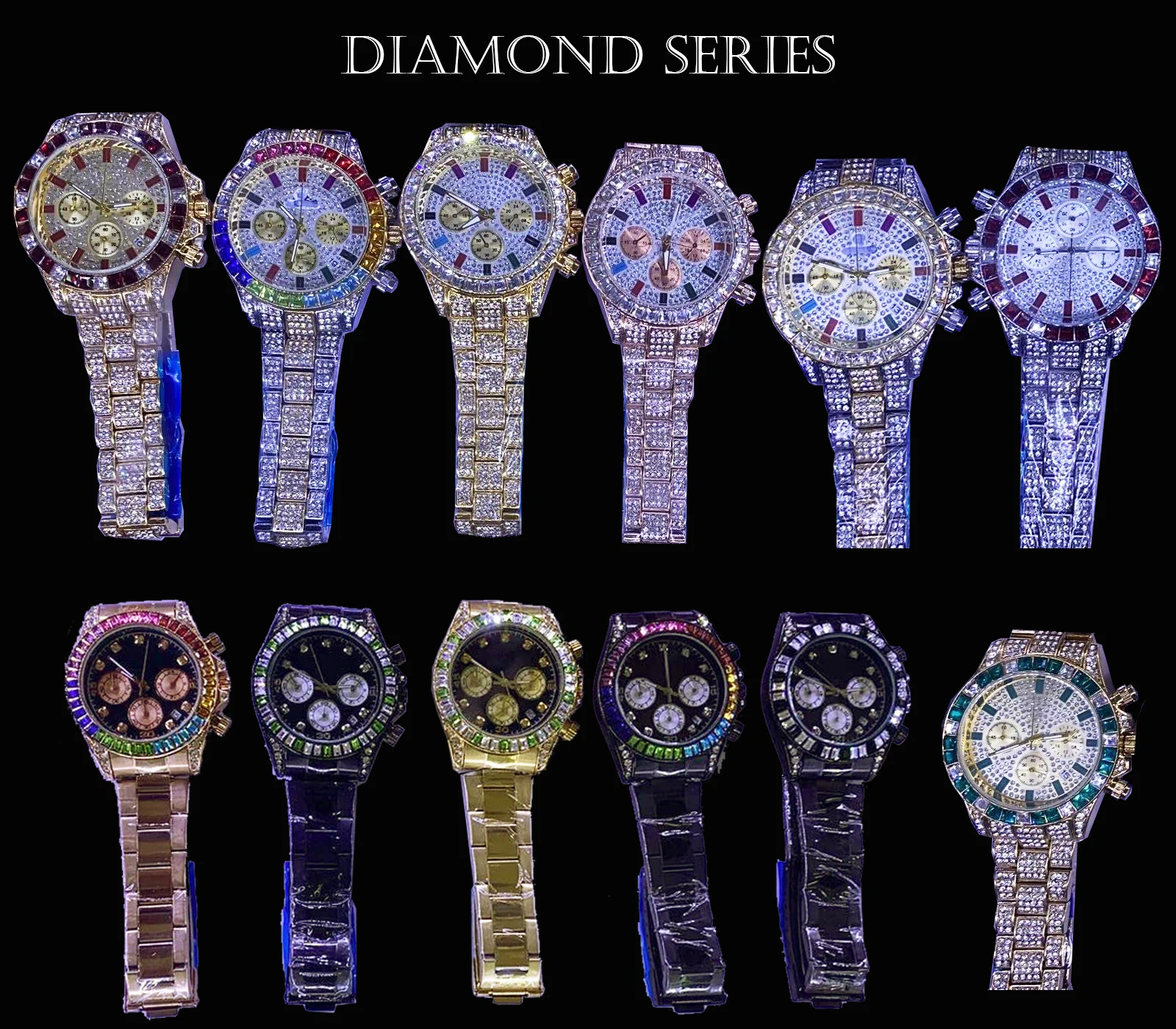 Ready To Ship Crystal Hip Hop ICED Out Shinely Watches Men Wrist Lower MOQ Diamond Wristwatches
