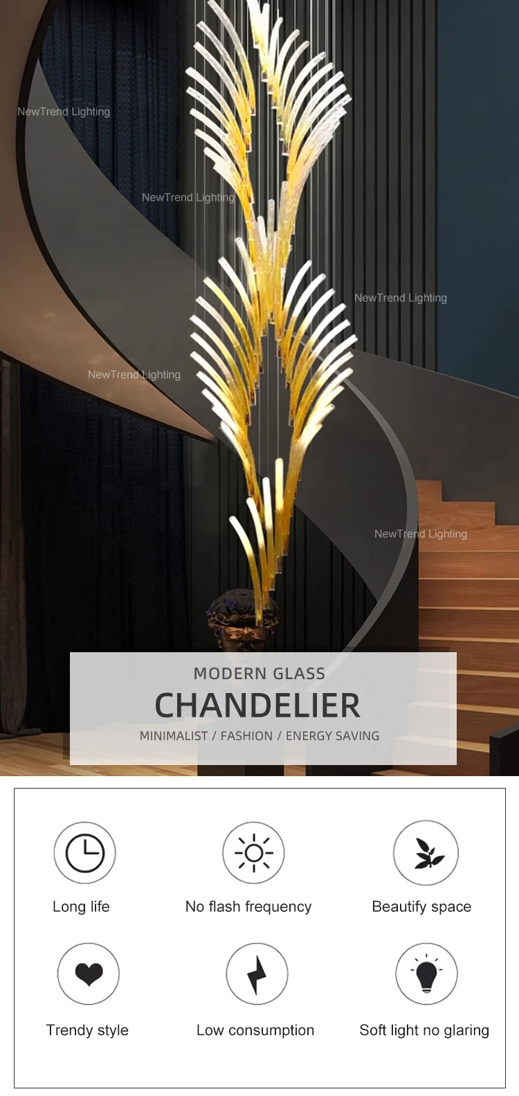 CPL-271 Luxury Style Indoor Ceiling Hanging Light Hotel Lobby Villa Staircase Gold Glass LED Chandelier factory