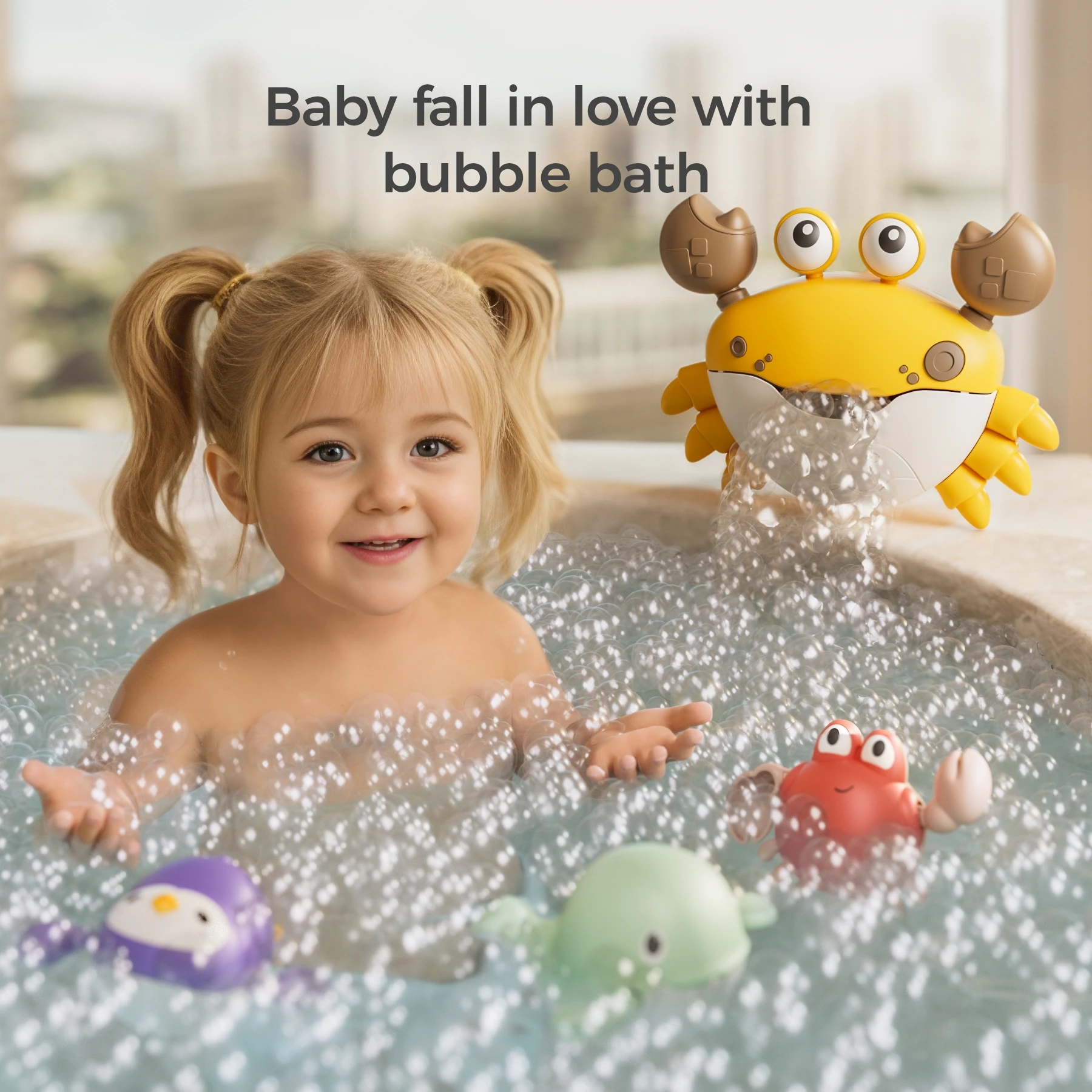 Tumama Kids Baby Shower Time Bathtub Toys Waterproof Animal Electronic Baby Musical Shower Toy Crab Bubbles Bath Toy Set
