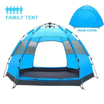 Large Portable Family 5-8 Person High Quality Hexagonal Waterproof Double Layer Automatic Pop Up Outdoor Camping Tent For Hiking