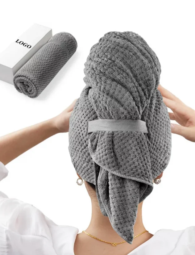 Wholesale Microfiber Hair Towels Wrap custom Label Turban Drying Micro Fiber Hair Turban Towel
