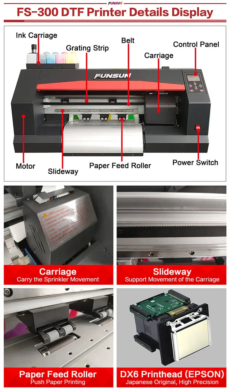 Funsun 30 cm DTF Printer New Offset Printing Transfer Technology A3 PET Film DTF Printer Machine with DX6 Print Head for Epson