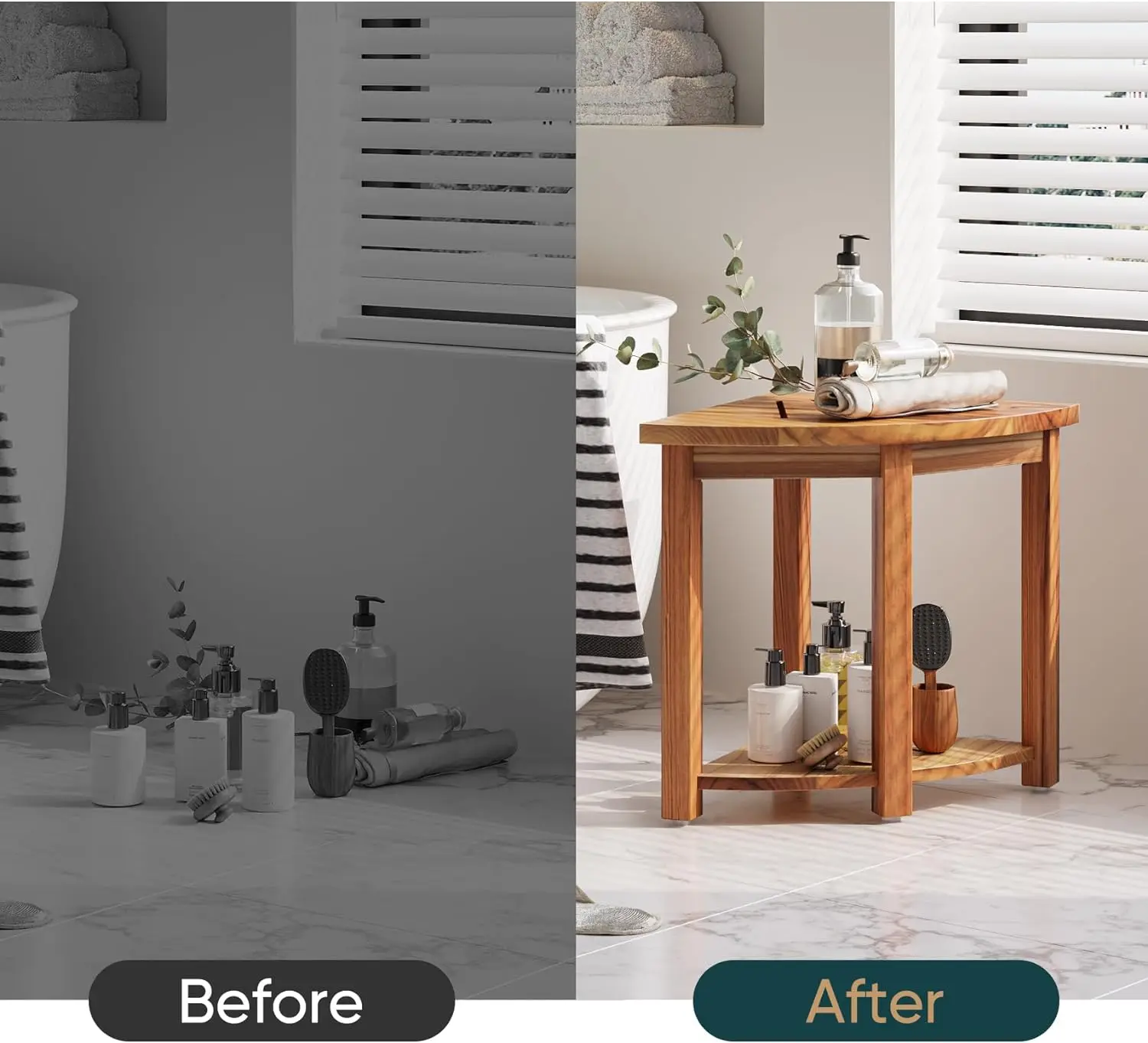 product waterproof teak shower bench with storage shelf corner wood shower stool for inside shower for shaving legs-4