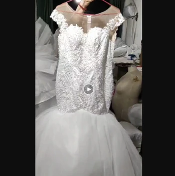 2021 Newly Customize Pure white/ivory Plus Size Church Mermaid Wedding Gowns Tulle Lace Pearl Bride Dress For Nigeria Women