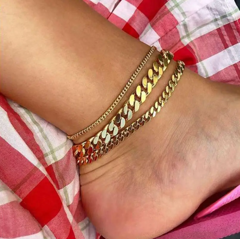 Boho Gold Color Cuban Chunky Chain Anklets Bracelet Leg Jewelry Women Girl J1P0 