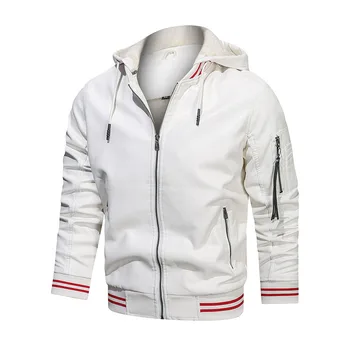 Wholesale latest design winter brand wool hooded white black faux motorbike leather jacket for men