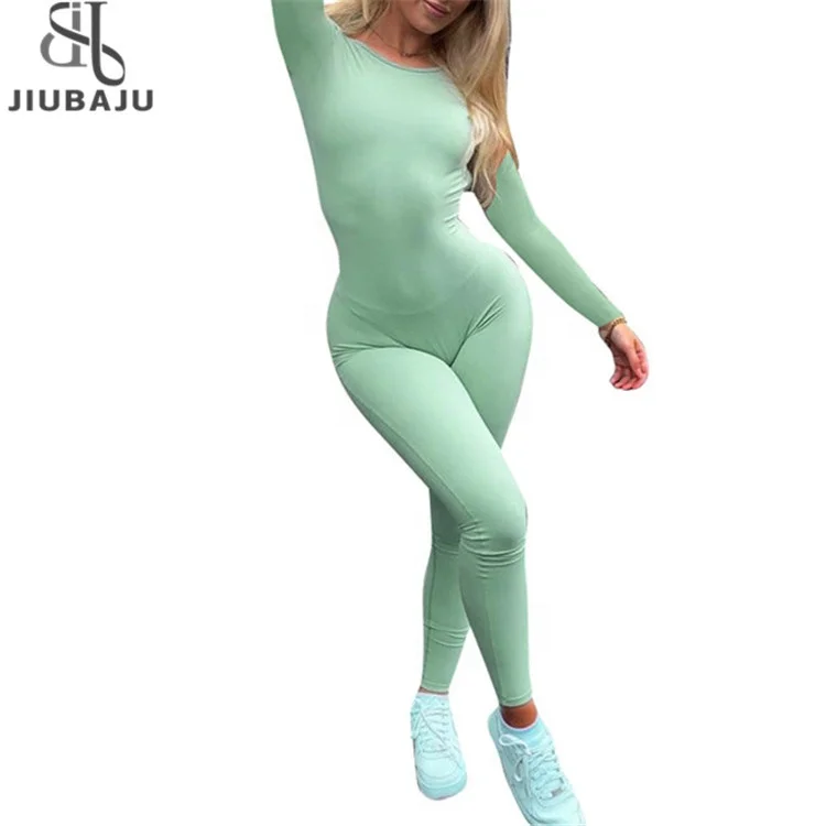 2024 Spring For Women Long Sleeve Backless Jumpsuit Solid Bodycon Skinny Sexy Club Outfits Sportswear