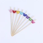 Pick Customized High Quality Disposable Party Colorful Skewers Flat Paddle Bamboo Food Pick Bamboo Stick Skewers