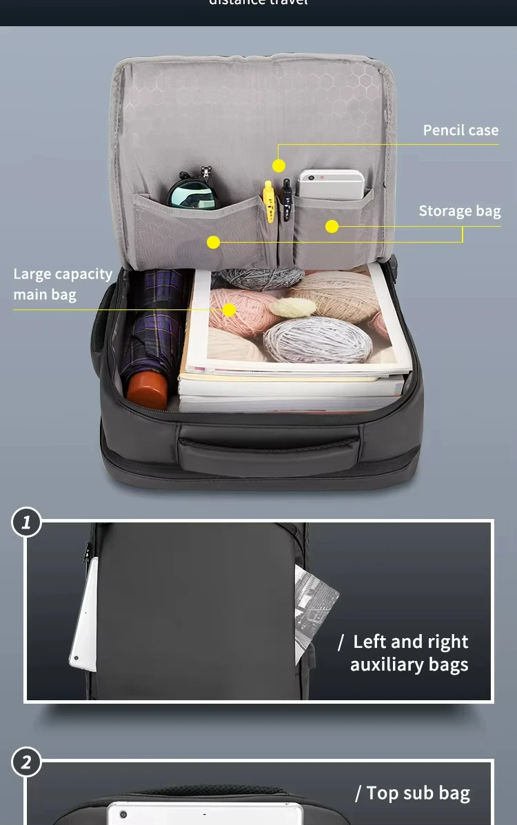 USB Charger Mobile Power Bank Large Capacity Business Travel Laptop Backpack Flat Back Bag