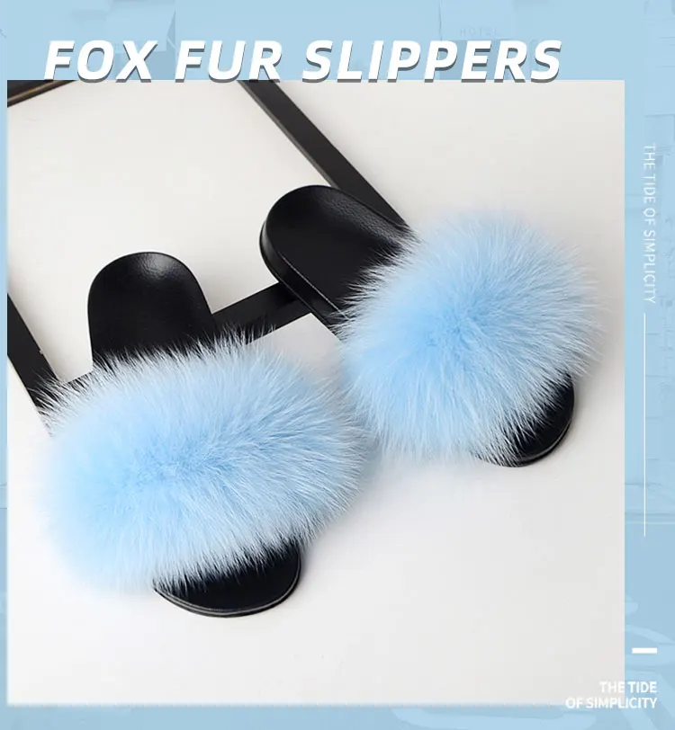 Factory direct sales fuzzy slides high quality fox house fur slippers