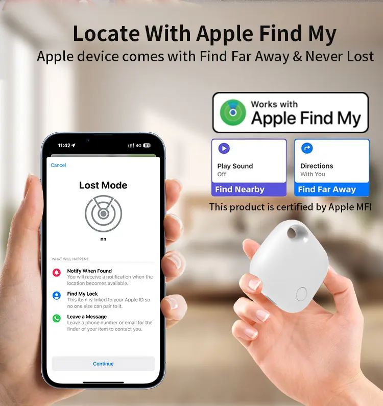 RSH Type C Rechargeable 'Find My' Mini GPS Tracker MFi Certified Key Finder Locator for Apple Devices Wallet Luggage Global manufacture