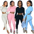 Clothing Women S-2xl Womens Fall Clothing 2021 Hollow Out Hood Sweatsuit Set 2 Piece Women Jogger Set