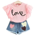Summer For Clothes Summer Kids Girls Clothing Sets 2 Pcs White Ruffle T-shirt Pant Set For Girls Clothes