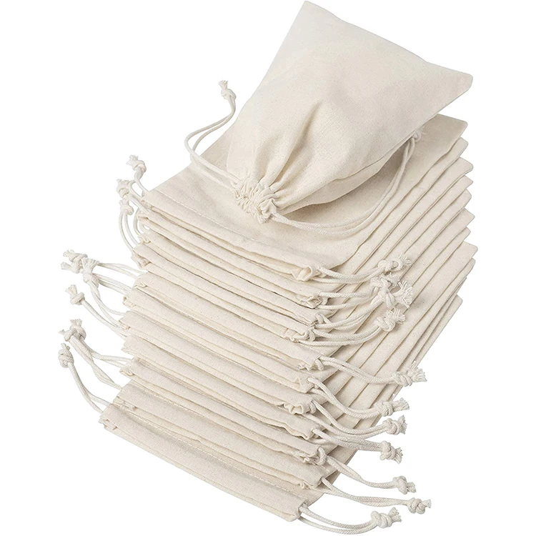 High quality small custom logo organic cotton drawstring cord bag