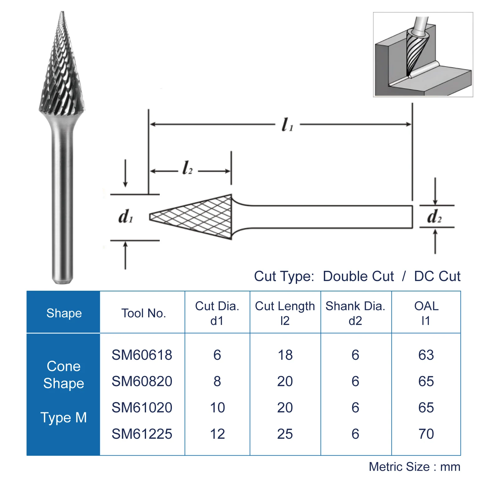 Cone Shape Abrasive YG7 Grade Tungsten Carbide Rotary Burr for Hardened Steel with Double Cut and Polished Surface