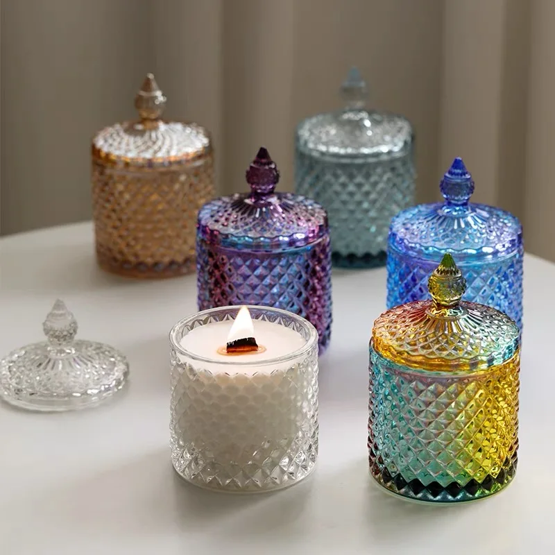 Electroplated luxury candle jar with lid accept customized glass candle holder