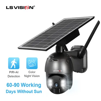 LS VISION 4g wifi sim solar power camera ptz zoom solar cctv outdoor security camera gsm 1080p 4MP PIR low power solar camera