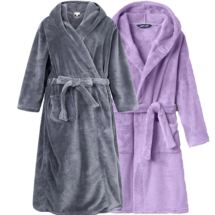 microfiber fleece bathrobe custom purple hooded women bathrobe