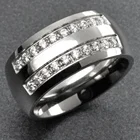 Gold Band Cz Ahappy Men's Gold Tone 10mm Band Width Stainless Steel CZ Wedding Engagement Ring Band R276A