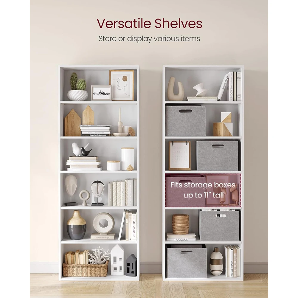 product wooden 6 tier modern bookshelf bookcase open storage 94x236x633 inches for living room home office dining room cloud white-7