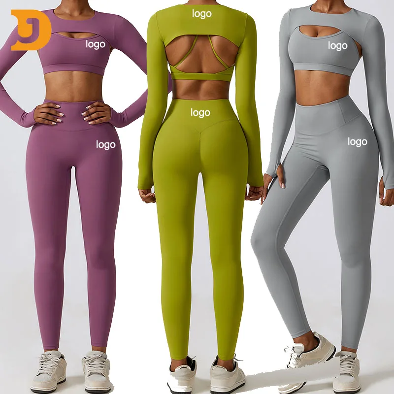 New Arrival Trending 3 Pieces Yoga Set Ladies 3pc Bra Cropped Hoodie Jacket And V Waist Legging Outfits Yoga Set For Women