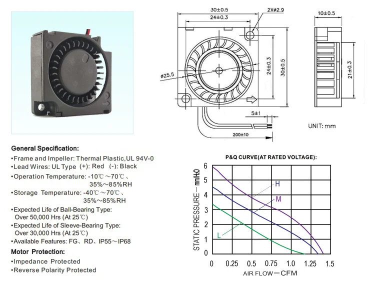 Blower, 3010, 12V, 24V, 30x30x10mm - detail 4