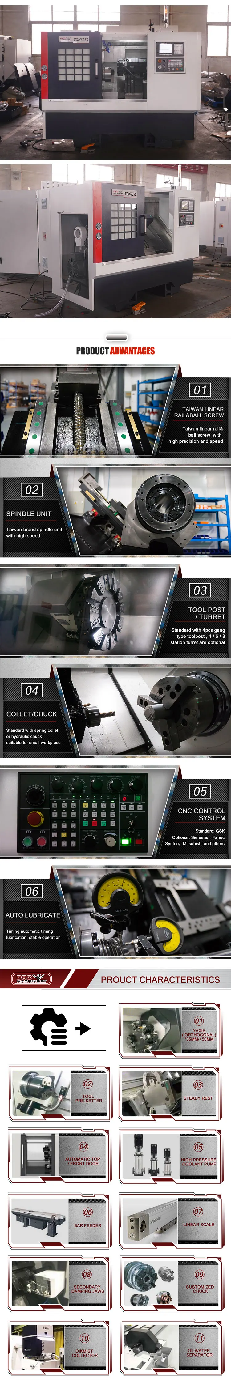 TCK6350 Tour Machine GSK CNC System 45 Degrees Slant Bed CNC Metal Turning Lathe Machine With Live Tool