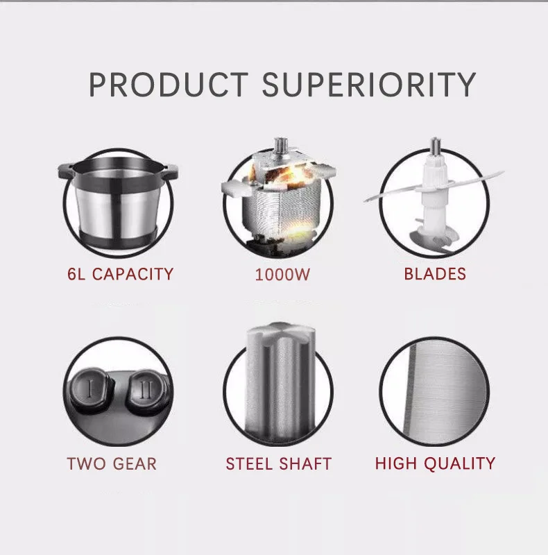 Home Kitchen Chopper Food Grinders Cheap Stainless Steel Small Best Meat Chopper Automatic 6L Electric Meat Grinder For Sale