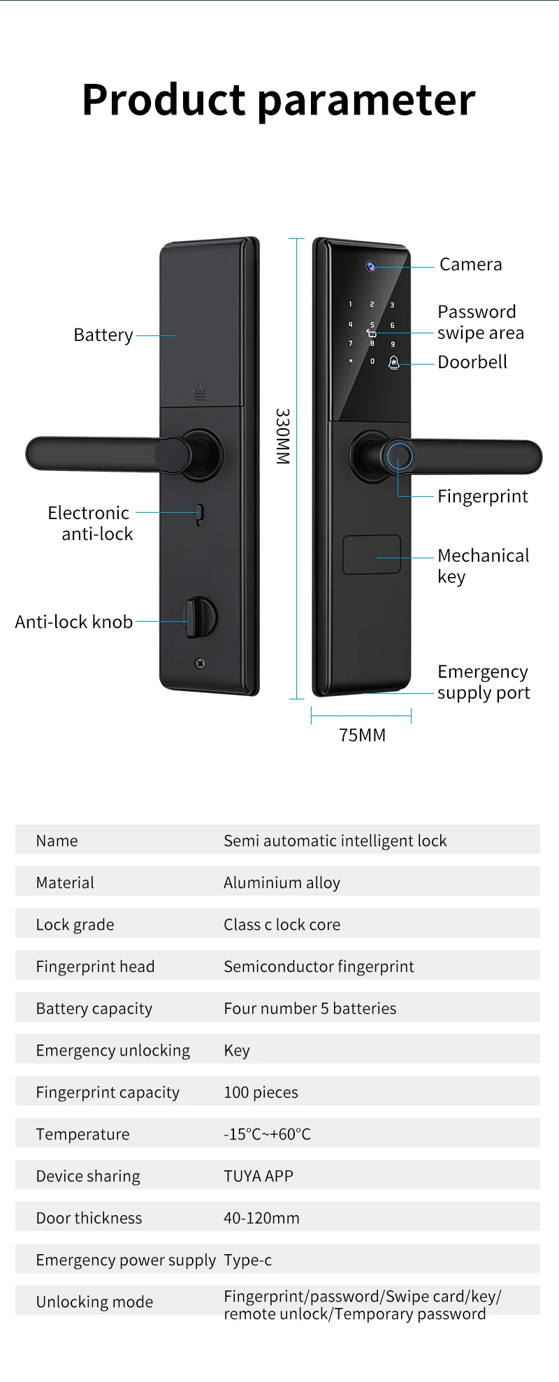 Qleung S829max Tuya Wifi APP Telekomparat Odciski palców Hasło Karta Klucz Smart Door Lock dla domu Hotel Biuro 11