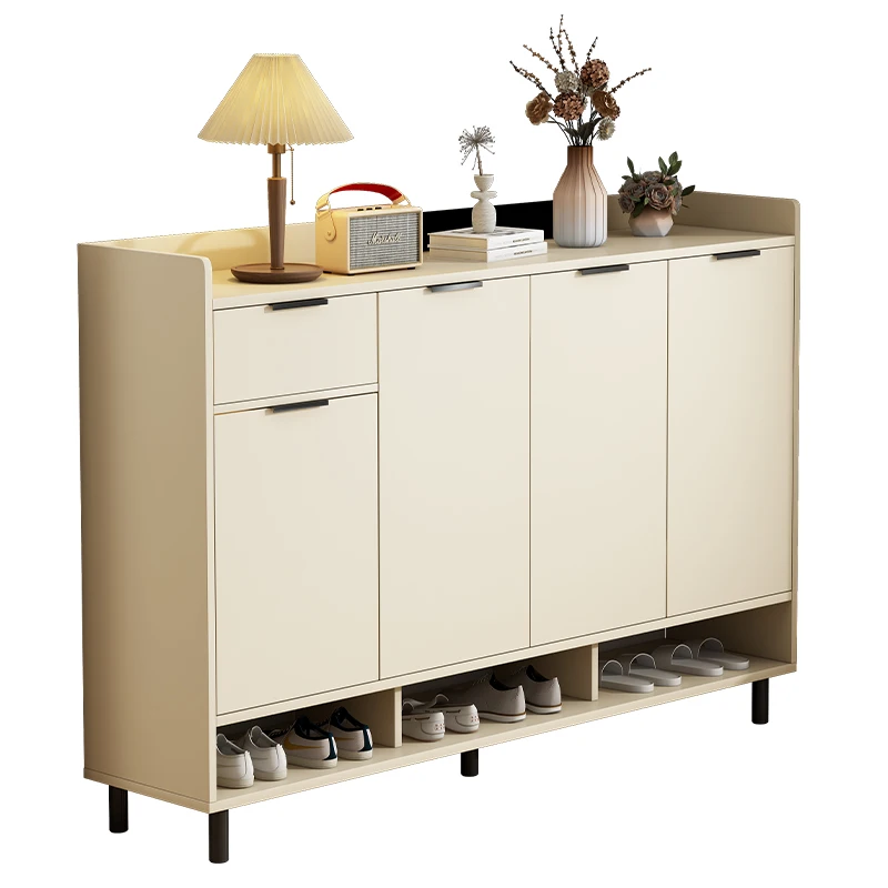 Fashion Entrance Furniture Multilayer Cream and Grey Shoe Storage Cabinet with Drawer and Legs