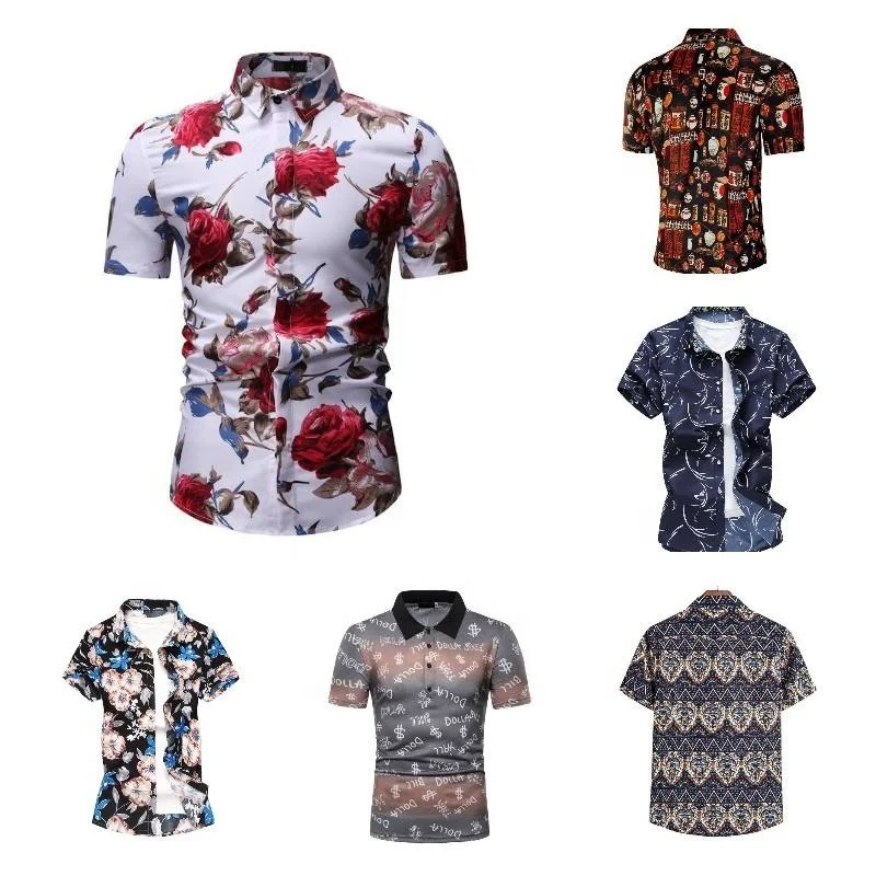 Wholesales Printed Design Casual Shirt Short Sleeve Beach Hawaiian Graphic Men's Sublimation Shirt