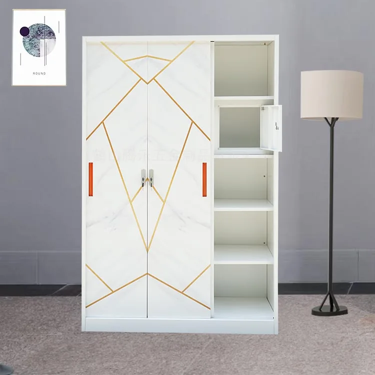 Clothes Cupboard Design Sliding Door Bedroom Storage Cupboard With Beautiful Prints Metal Wardrobe