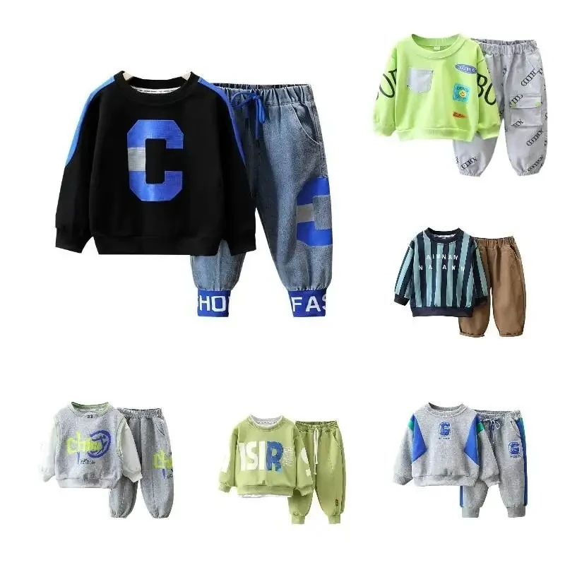 Boys' spring and autumn suits star girls' children's clothes Spring and autumn children's baby hoodie two-piece set