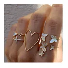 Diamond Set 2021 New Cross Triangle Love Hollow Full Diamond Butterfly Ring 5-piece Joint Ring Set